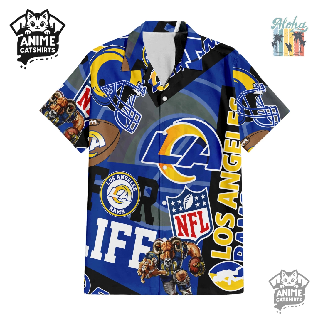 Los Angeles Rams NFL Hawaiian Shirt & Shorts Set Los Angeles Rams NFL Hawaiian Shirt & Shorts Set