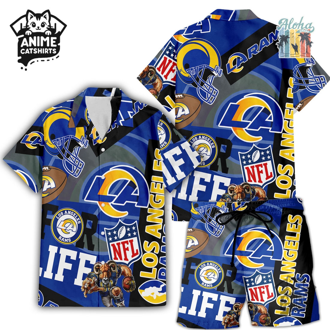 Los Angeles Rams NFL Hawaiian Shirt & Shorts Set Los Angeles Rams NFL Hawaiian Shirt & Shorts Set