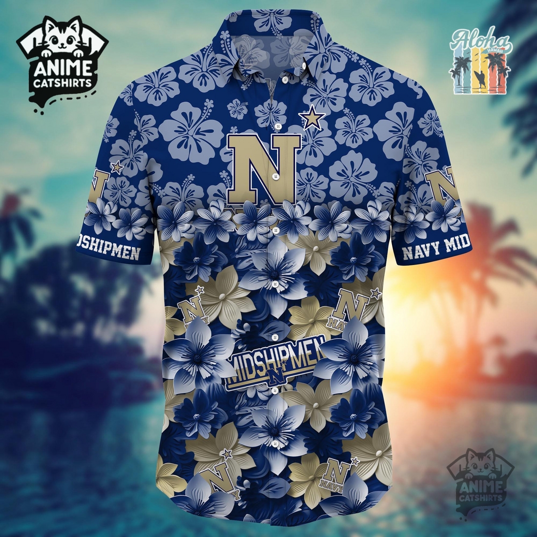 Navy Midshipmen 3 Sports Hawaiian Shirt Navy Midshipmen 3 Sports Hawaiian Shirt