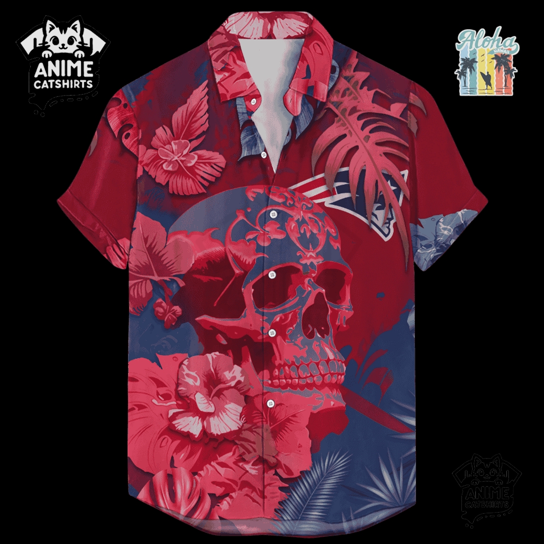 New England Patriots Signature Skull NFL Hawaiian Shirt