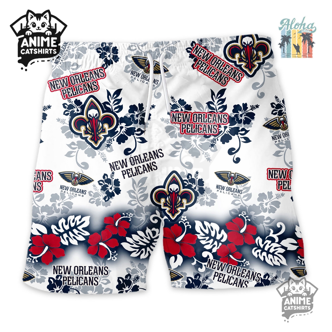 New Orleans Pelicans Aloha Paradise NBA Hawaiian Short New Orleans Pelicans Aloha Paradise NBA Hawaiian Short