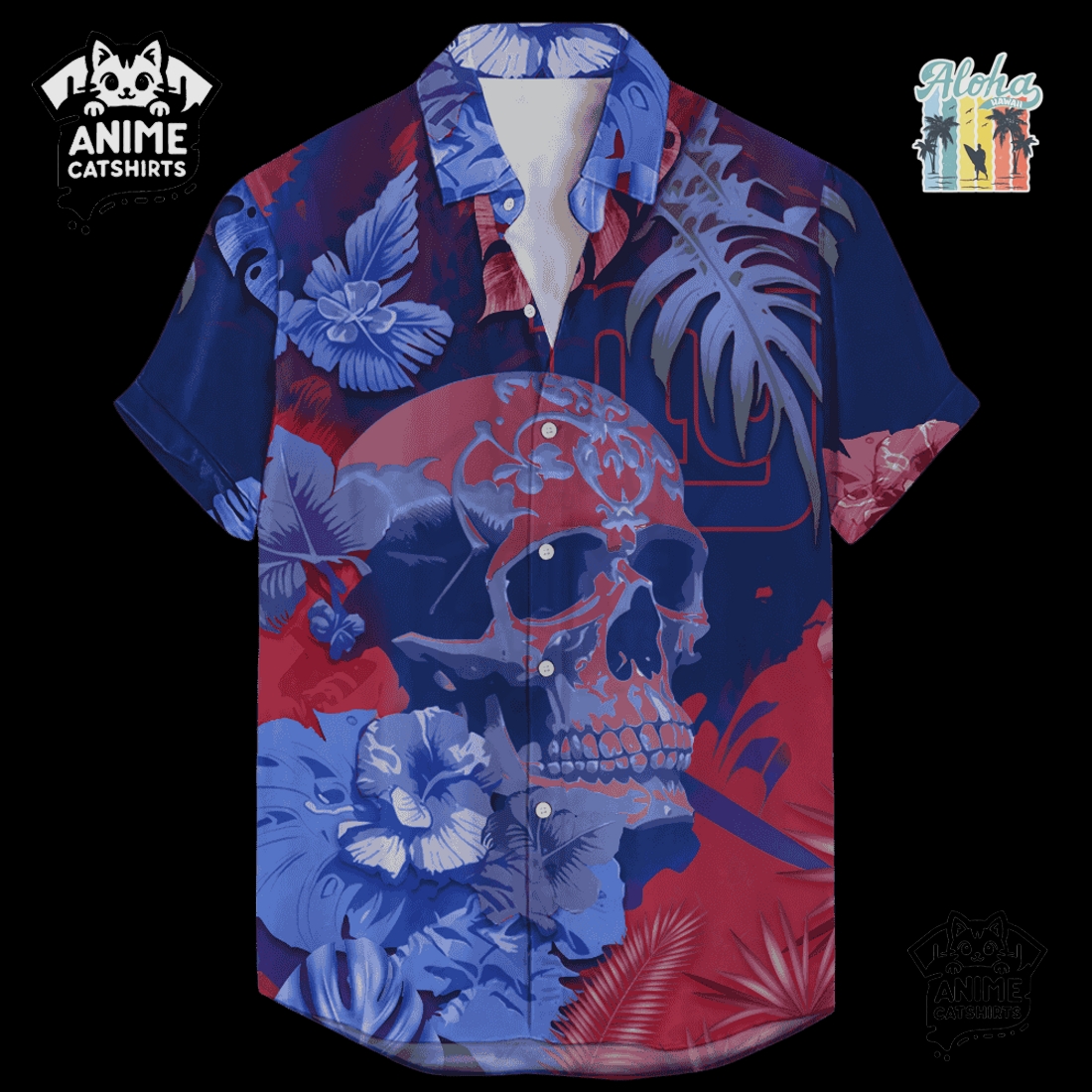 New York Giants Signature Skull NFL Hawaiian Shirt