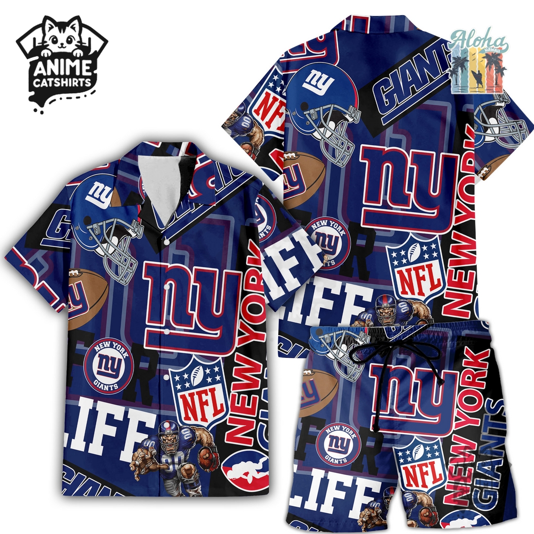 New York Giants NFL Hawaiian Shirt & Shorts Set New York Giants NFL Hawaiian Shirt & Shorts Set