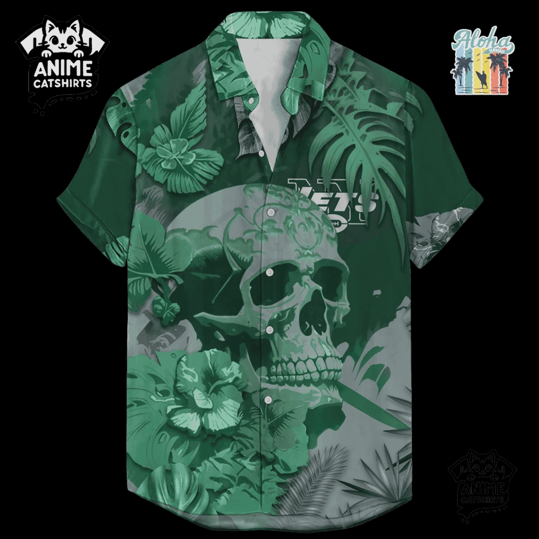 New York Jets Signature Skull NFL Hawaiian Shirt