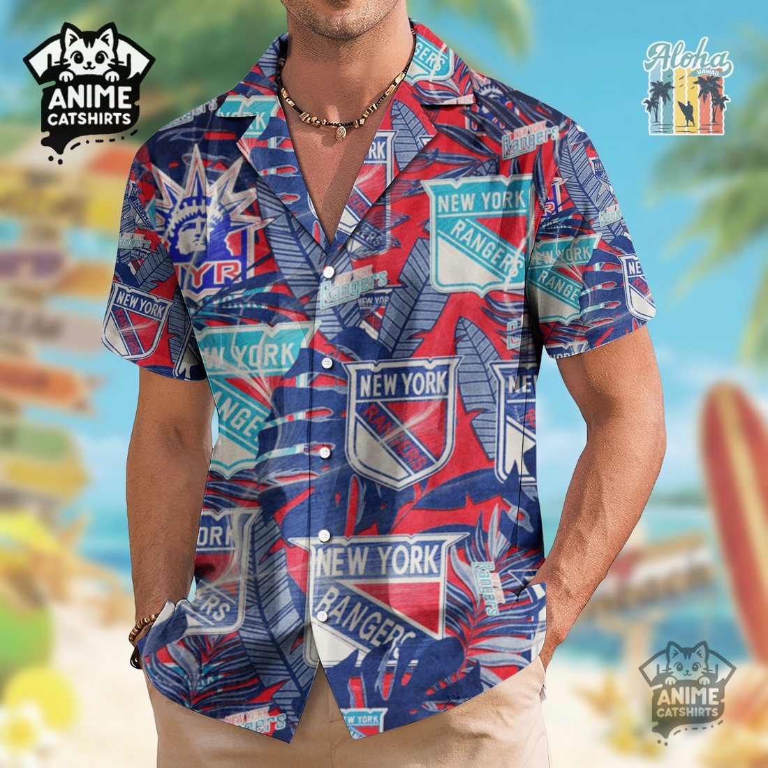 New York Rangers Men's NHL Hawaiian Shirt