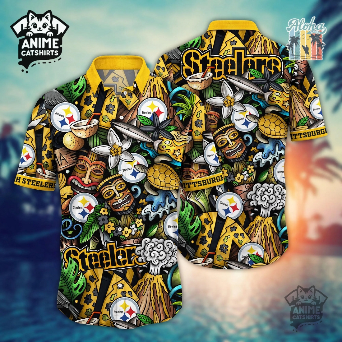 Pittsburgh Steelers Signature Skull NFL Hawaiian Shirt Pittsburgh Steelers Signature Skull NFL Hawaiian Shirt