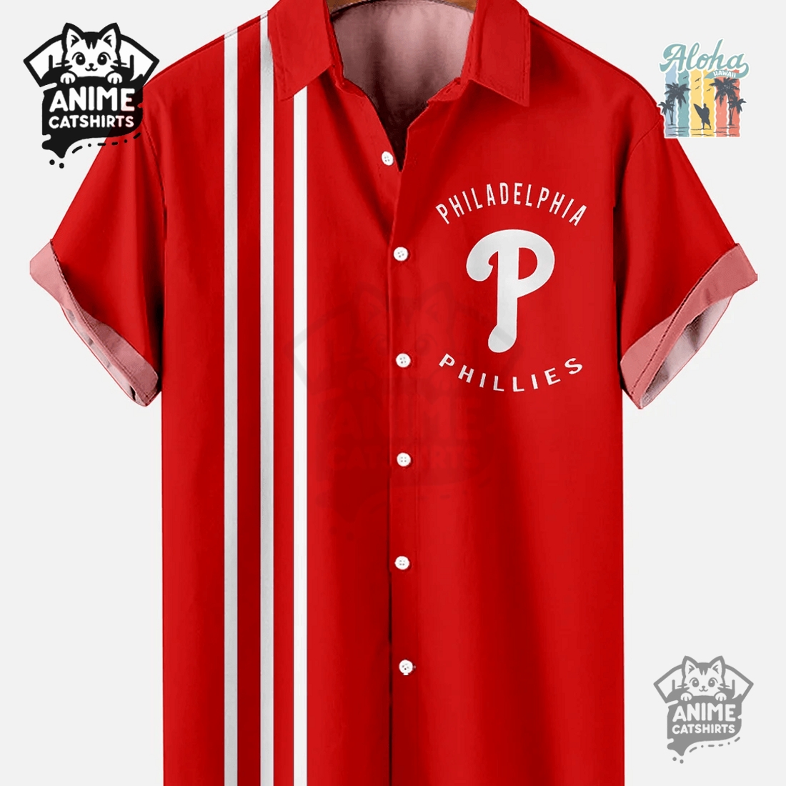 Philadelphia Phillies Baseball Stripe Contrast MLB Aloha Hawaiian Shirt