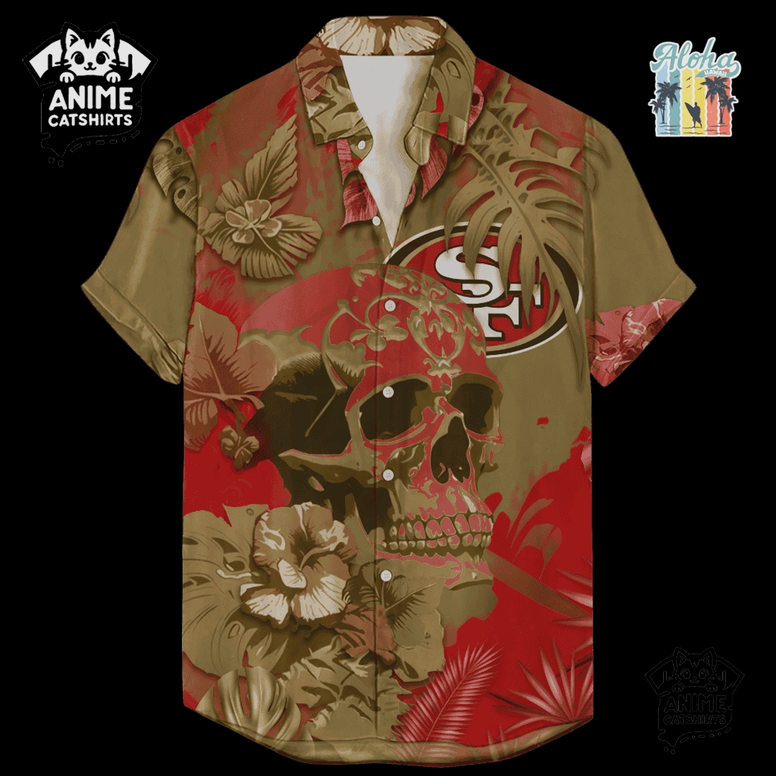 San Francisco 49ers Signature Skull NFL Hawaiian Shirt