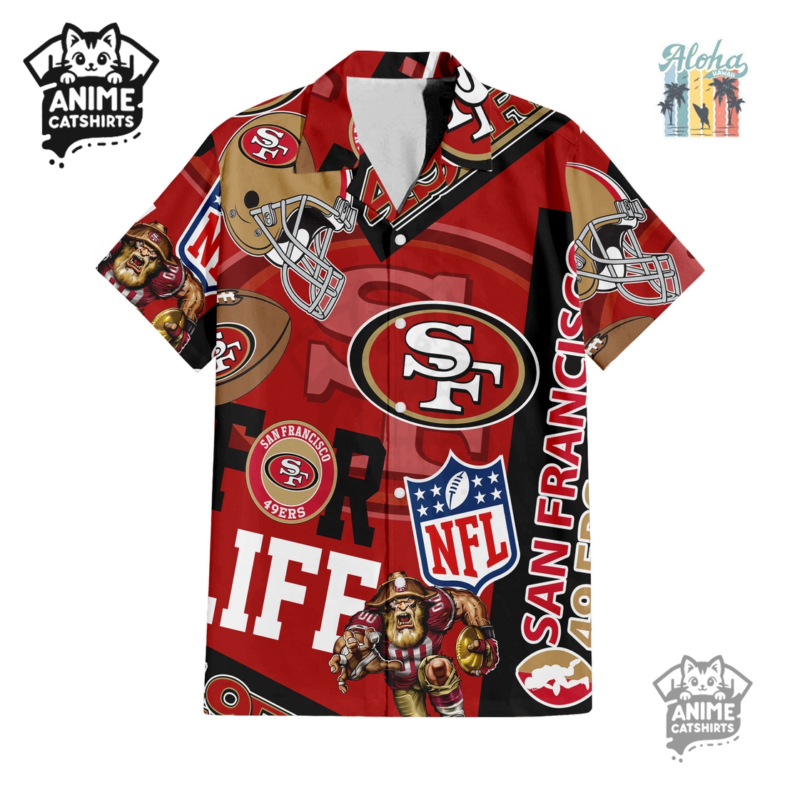 San Francisco 49ers NFL Hawaiian Shirt & Shorts Set San Francisco 49ers NFL Hawaiian Shirt & Shorts Set