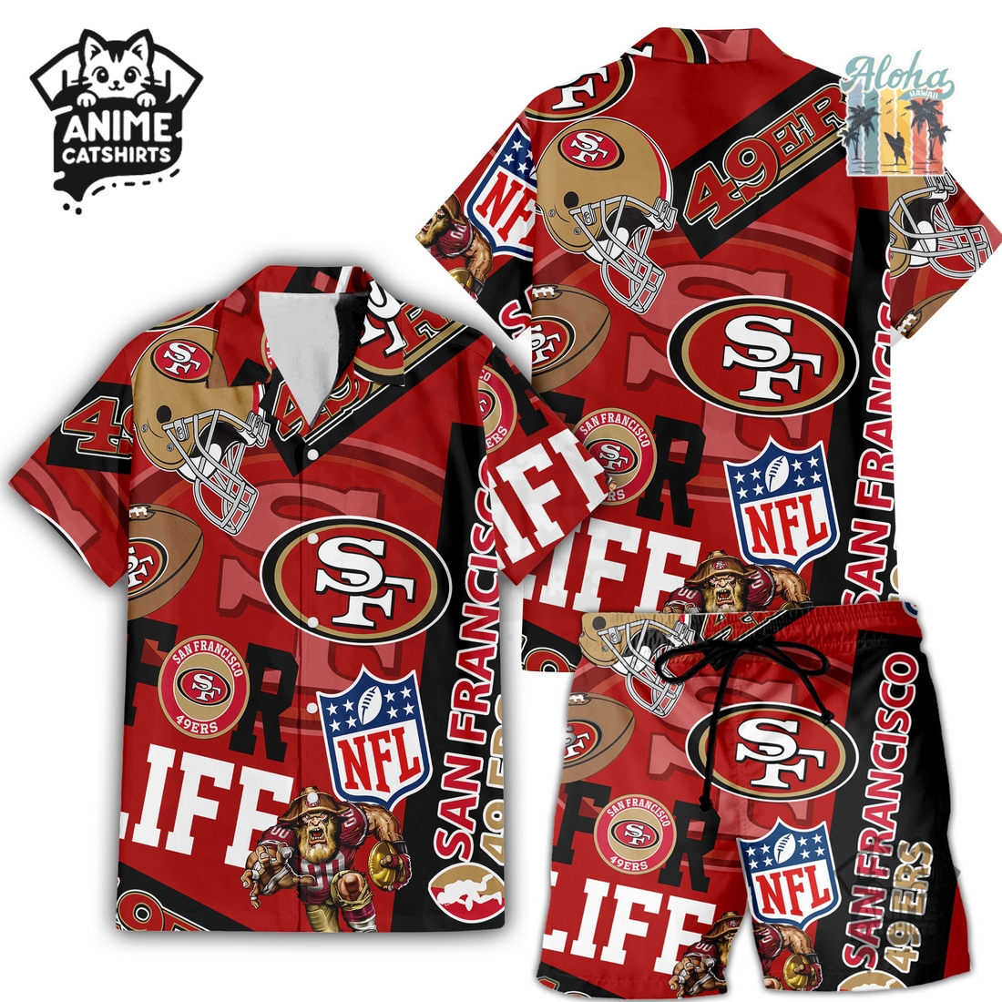 San Francisco 49ers NFL Hawaiian Shirt & Shorts Set San Francisco 49ers NFL Hawaiian Shirt & Shorts Set