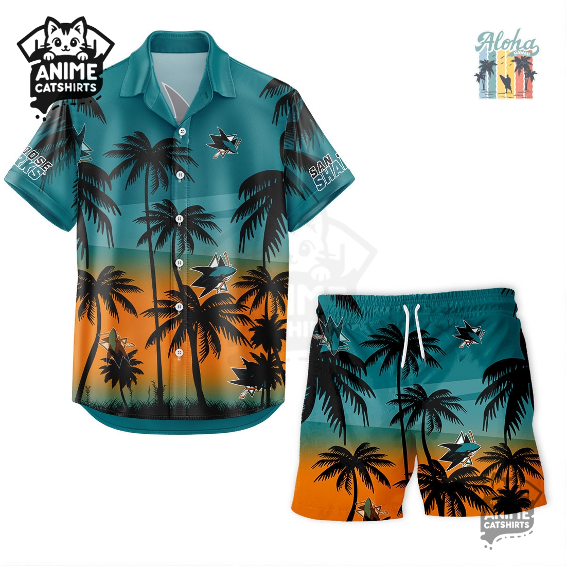 San Jose Sharks NHL Aloha Shirt San Jose Sharks NHL Aloha Shirt