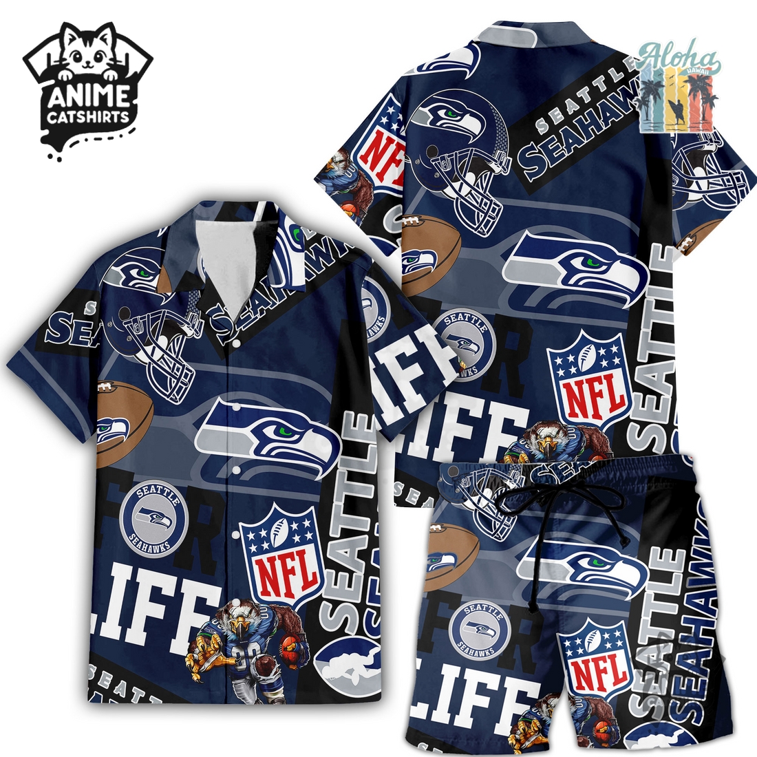 Seattle Seahawks NFL Aloha Shirt & Shorts Set Seattle Seahawks NFL Aloha Shirt & Shorts Set