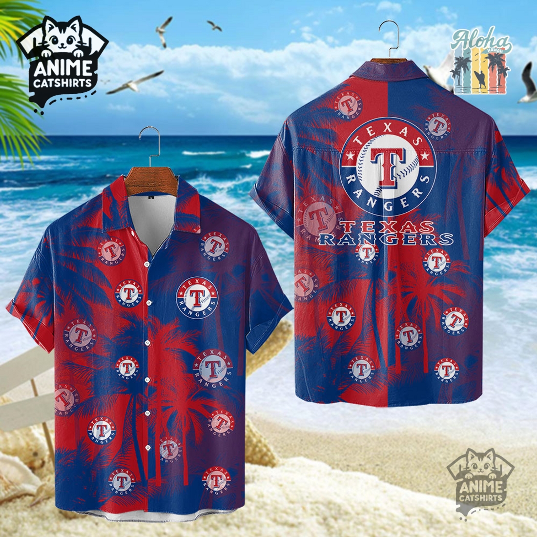 Texas Rangers MLB NHL Aloha Shirt