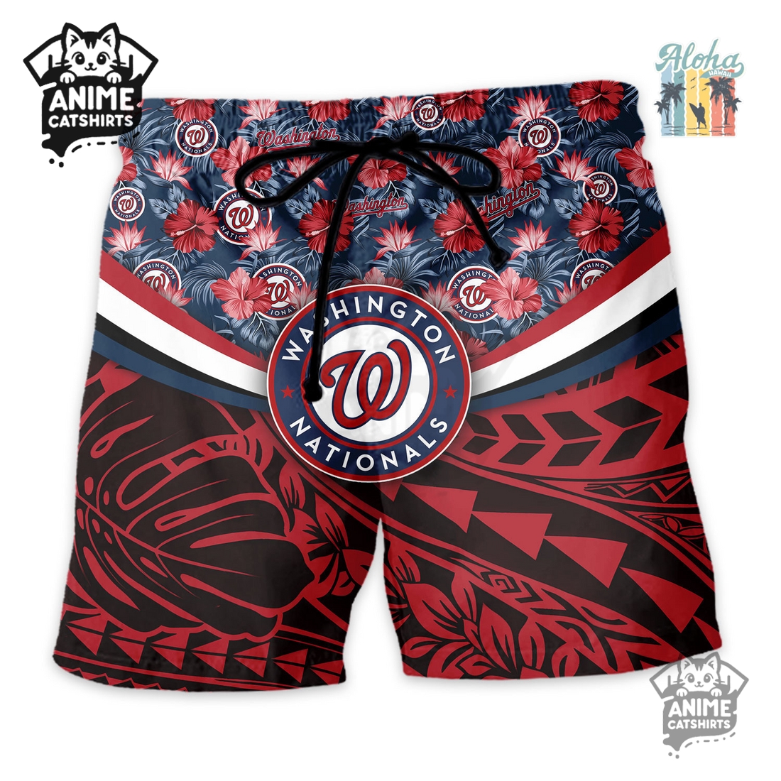 Washington Nationals Hawaiian Shirt & Shorts Set Washington Nationals Hawaiian Shirt & Shorts Set